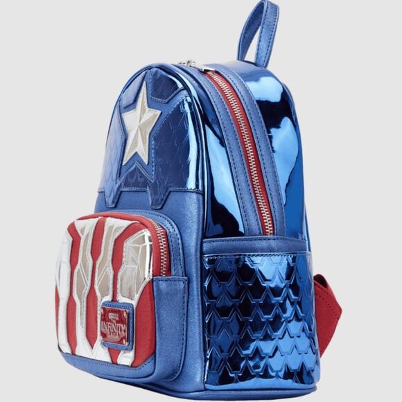 NEW Loungefly Marvel Metallic Captain America Cosplay Mini Backpack - Picture 3 of 11